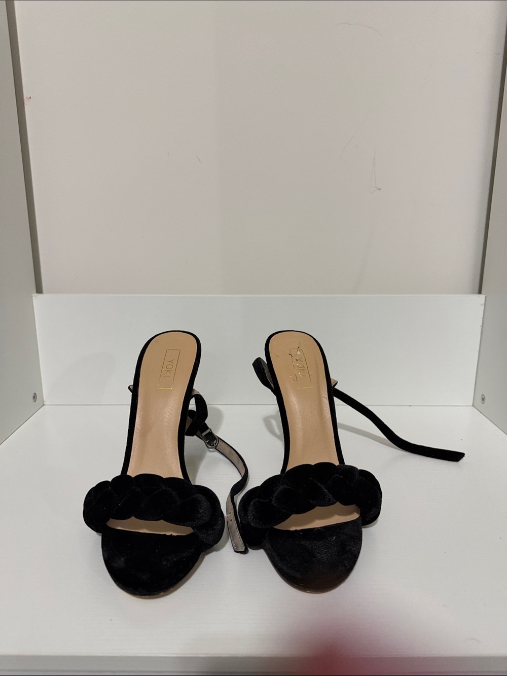 Black Braided Strap Women’s Heeled Sandals - Unbranded